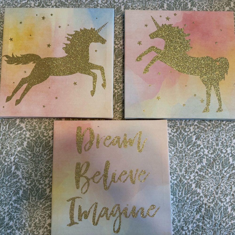 Gold Unicorn canvas Art Set